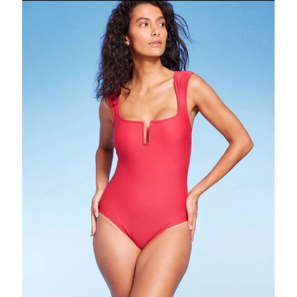Kona Sol Women's Tummy Control U-Wire One Piece Swimsuit Full Coverage, Red - Picture 1 of 2